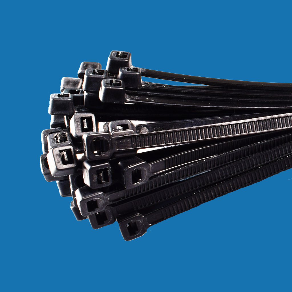 Kabelbinder 3,6 mm stark, 200 mm lang, schwarz — 100 Stück –